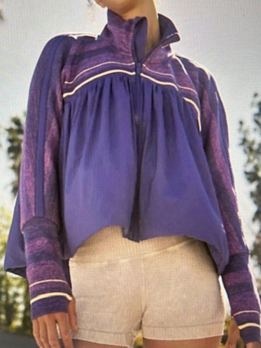 Free People Movement Spaced Out Nylon Hem Contrast Zip Blue Purple Jacket NWT
